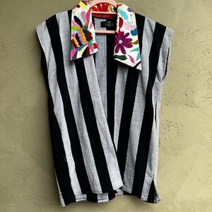 Striped Vest with Embroidery - hand made-  canvas like material. But still soft